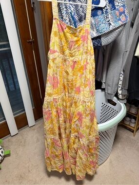American Eagle Outfitters Yellow and Pink Floral Tiered Maxi Dress